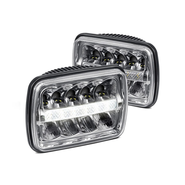 A pair of headlights with bright led lights.